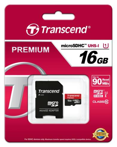 Transcend 16GB micro SDHC UHS-I Premium (with adapter