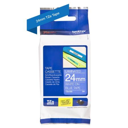 Brother TZe-555 Labelling Tape Cassette – White On Blue