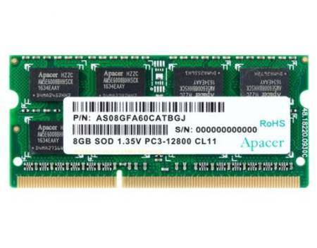 Apacer 8GB Notebook Memory - DDR3 SODIMM 204pin Low Voltage 1.35V PC12800 @ 1600MHz