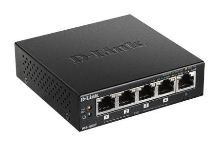 Комутатор D-Link 5-Port Desktop Gigabit PoE+ Switch DGS-1005P