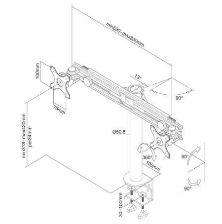 Neomounts Flat Screen Desk Mount (clamp) for 2 Monitor Screens