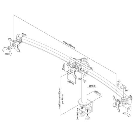 Neomounts Flat Screen Desk Mount (clamp) for 3 Monitor Screens