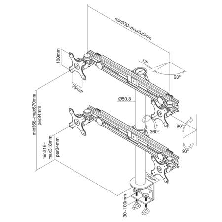Neomounts Flat Screen Desk Mount (clamp) for 4 Monitor Screens