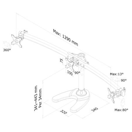 Neomounts Flat Screen Desk Mount (stand/grommet) for 3 Monitor Screens