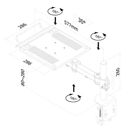Neomounts Notebook Swivel Arm (heigth: 0-27 cm / depth: 30-60 cm)