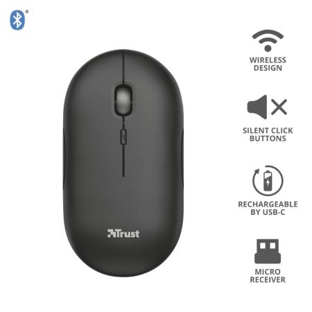 TRUST Puck Wireless & BT Rechargeable Mouse Black