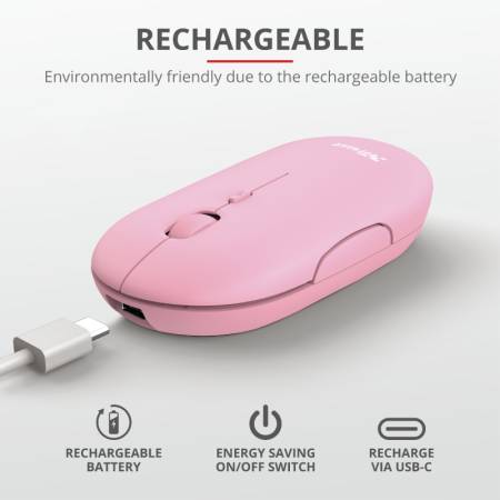 TRUST Puck Wireless & BT Rechargeable Mouse Pink