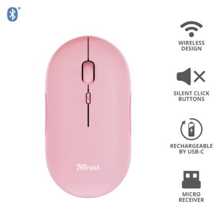 TRUST Puck Wireless & BT Rechargeable Mouse Pink