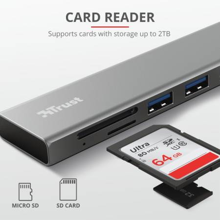 TRUST Halyx Fast USB-C Hub & Card Reader