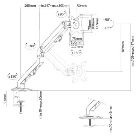 Neomounts Flat Screen Desk Mount (stand/grommet)