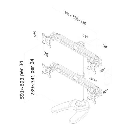 Neomounts Flat Screen Desk Mount (stand/grommet) for 4 Monitor Screens