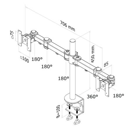 Neomounts Flat Screen Desk Mount (clamp) for 2 Monitor Screens