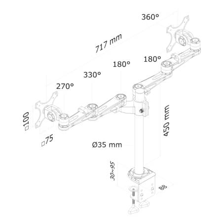 Neomounts Flat Screen Desk Mount (clamp) for 2 Monitor Screens