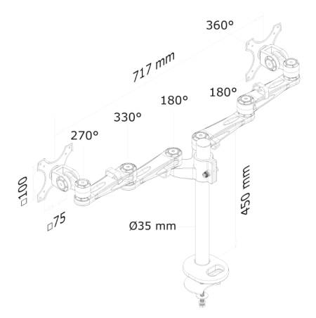 Neomounts Flat Screen Desk Mount (grommet) for 2 Monitor Screens