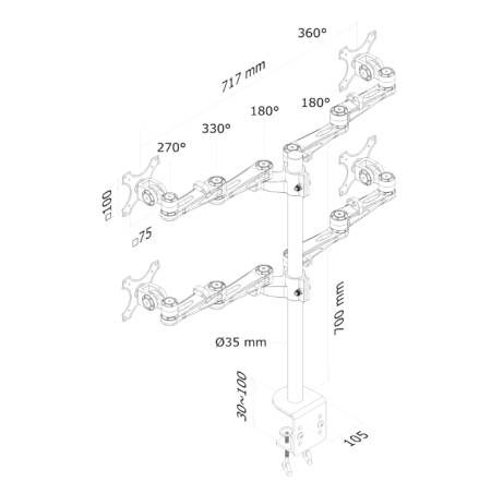 Neomounts Flat Screen Desk Mount (clamp) for 4 Monitor Screens