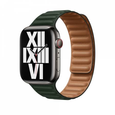 Apple Watch 45mm Sequoia Green Leather Link - M/L