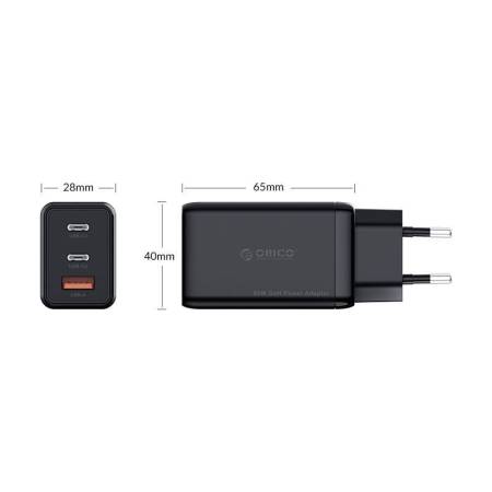3-портово USB зарядно устройство Orico PV65-1U2C-EU-BK