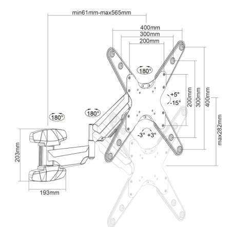 Neomounts wall mounted gas spring TV mount (3 pivots VESA 400x400)