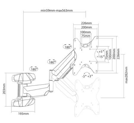Neomounts wall mounted gas spring TV mount (3 pivots VESA 200x200)
