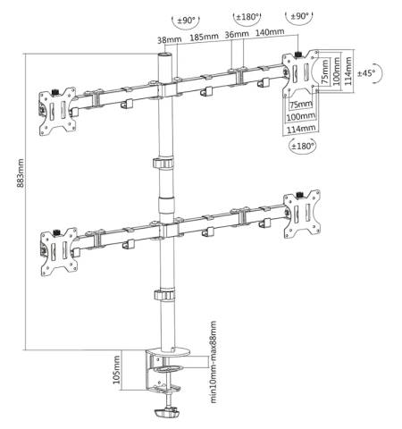 Neomounts Flat Screen Desk Mount (clamp/grommet) for 4 Screens