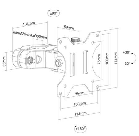 Neomounts Screen Pole Clamp/Truss Mount 1 pivot VESA 100x100 (pole diameter 28-60 mm)