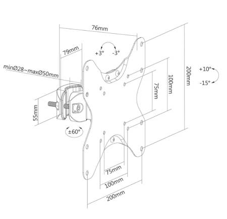 Neomounts Screen Pole Clamp/Truss Mount 1 pivot VESA 200x200 (polediameter 28-50 mm)