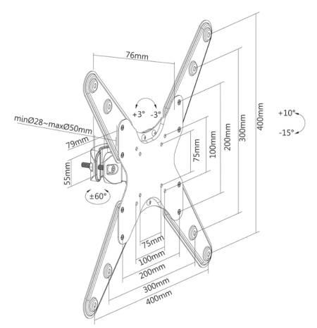 Neomounts Screen Pole Clamp/Truss Mount 1 pivot VESA 400x400 (polediameter 28-50 mm)
