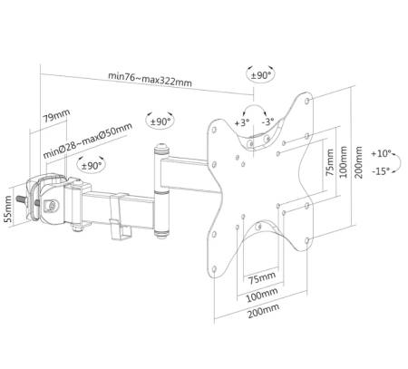 Neomounts Screen Pole Clamp/Truss Mount 3 pivots VESA 200x200 (pole diameter 28-50 mm)