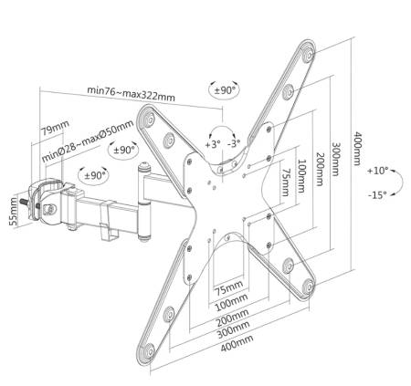 Neomounts Screen Pole Clamp/Truss Mount 3 pivots VESA 400x400 (pole diameter 28-50 mm)