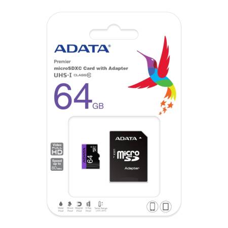 ADATA 64GB MicroSDXC UHS-I CLASS 10 (with adapter)