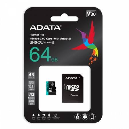 ADATA 64GB MicroSDXC UHS-I U3 V30S (with adapter)
