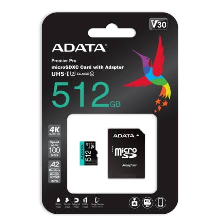 ADATA 512GB MicroSDXC UHS-I U3 V30S (with adapter)
