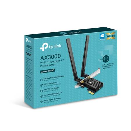 2-лентов Bluetooth 5.2 Wi-Fi6 PCIe адаптер TP-Link Archer TX55E AX3000