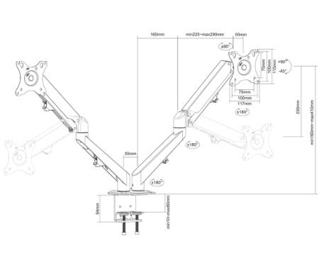 Neomounts Gas Spring Mount (clamp/grommet) for 2 Monitor Screens