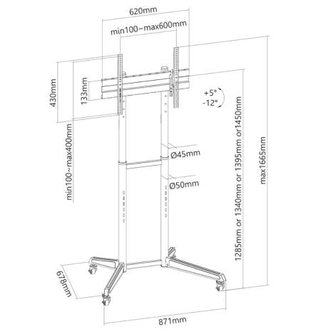Neomounts Mobile Floor Stand (height adjustable: 128.5-145 cm)