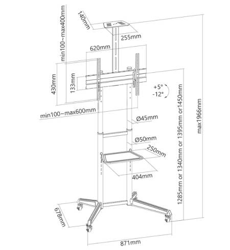 Neomounts Mobile Floor Stand incl. AV- and cam shelf (height adjustable: 128.5-145 cm)