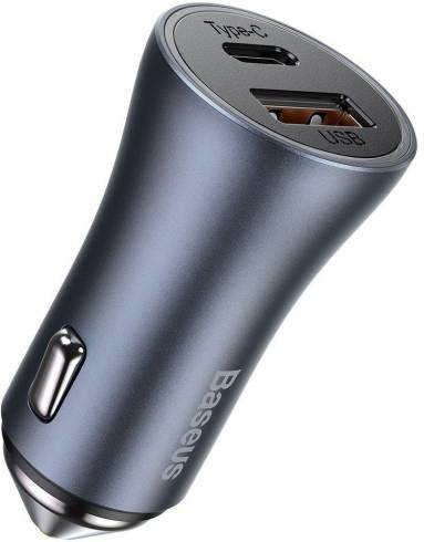 Зарядно за кола Baseus Golden Contactor Pro с USB-A и USB-C изхода 40W + кабел Type-C към Lightning 1м