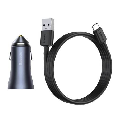 Зарядно за кола Baseus с USB-A и USB-C изхода 40W + кабел USB-А към USB-C 1м
