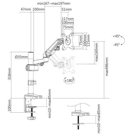 Neomounts Desk Pole Mount (clamp/grommet)