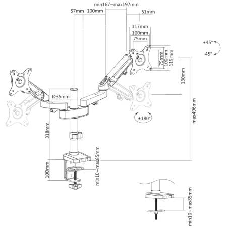 Neomounts Desk Pole Mount (clamp/grommet) for 2 Monitor Screens
