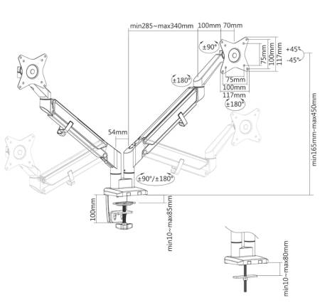 Neomounts Desk Mount ultra flat (clamp/grommet) for 2 Monitor Screens