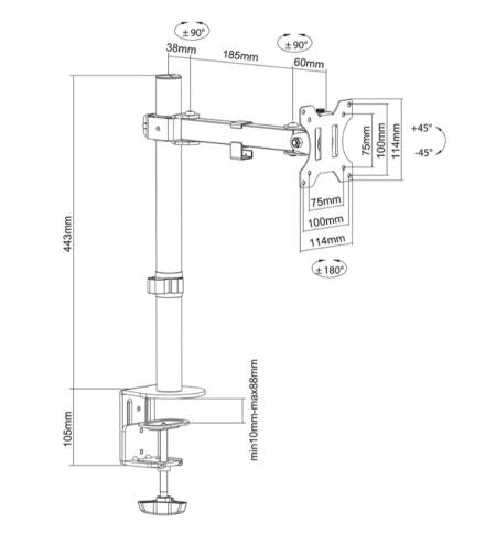 Neomounts Desk Mount 2 pivots (clamp/grommet)