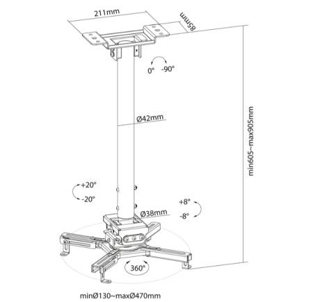 Neomounts Projector Ceiling Mount (height adjustable: 60-90 cm)