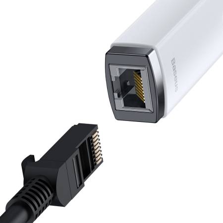 Мрежови адаптер Baseus WKQX000102 Lite USB-A Gigabit RJ45 LAN бял