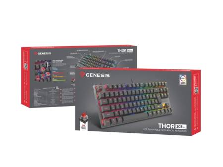 Genesis Mechanical Gaming Keyboard Thor 303 TKL RGB Backlight Red Switch US Layout Black