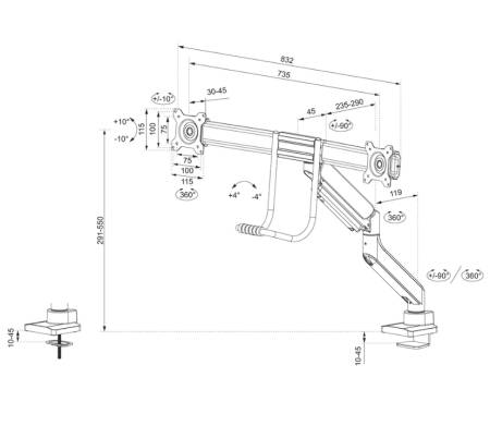 Neomounts Screen Desk Mount 2 screens (topfix clamp & grommet) for 2 Monitor Screens