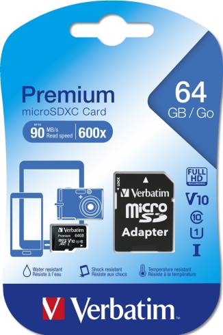 Verbatim Premium micro SDXC 64GB Class 10 (Incl. Adaptor)