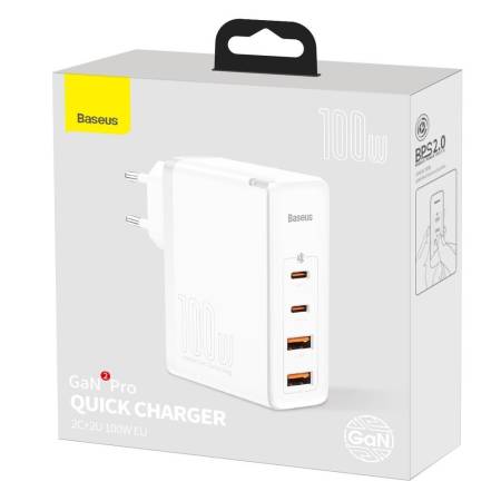 Зарядно устройство Baseus GaN2 Pro 2x USB Type-C / 2x USB 100W CCGAN2P-L02 - бял
