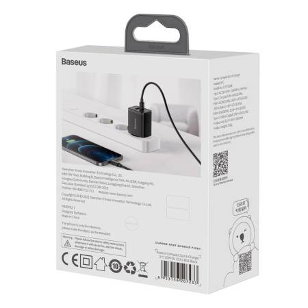 Зарядно устройство Baseus USB към USB Type C 20W 3A Quick Charge 3.0 CCXJ-B01 - черно