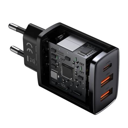 Зарядно устройство Baseus CCXJ-E01 Compact Quick Wall Charger с 2хUSB-A и USB-C 30W черен